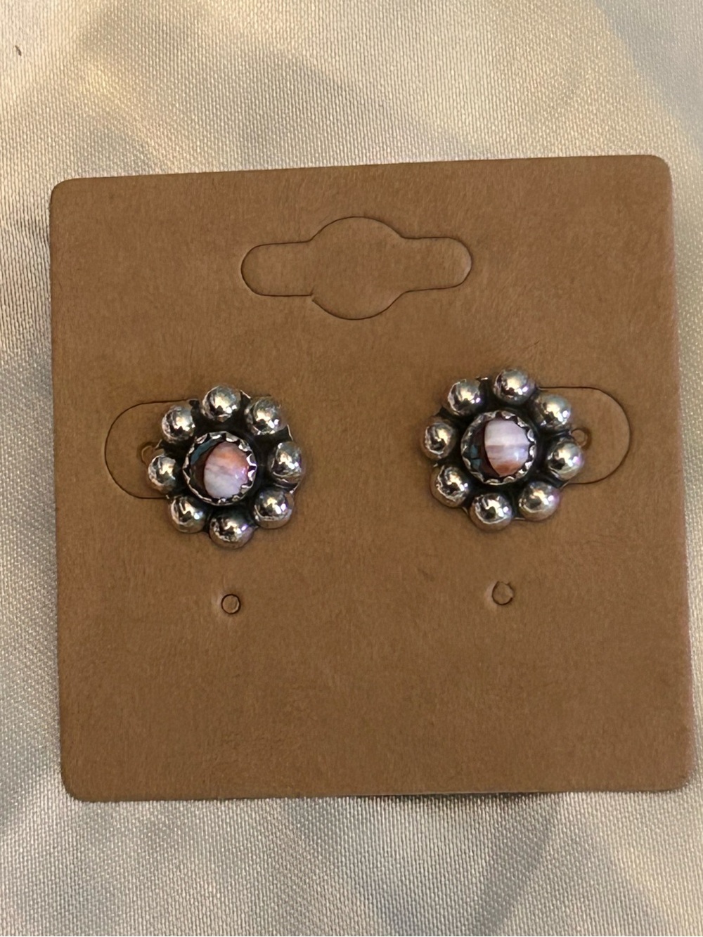 Sterling silver stud earrings with Pink Spiny Oyster Center